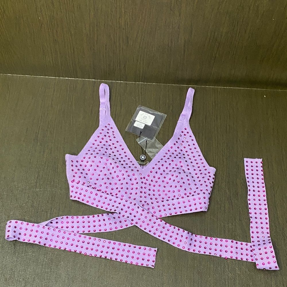 Balboa purple bralette bikini top with rhinestone embellishments Size small